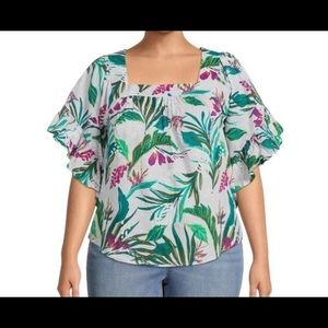 Terra & Sky Tropical 1X Peasant Top